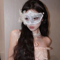Venetian Lace Feather Half-Face Masquerade Mask for Women Masquerade Mask SWANS A