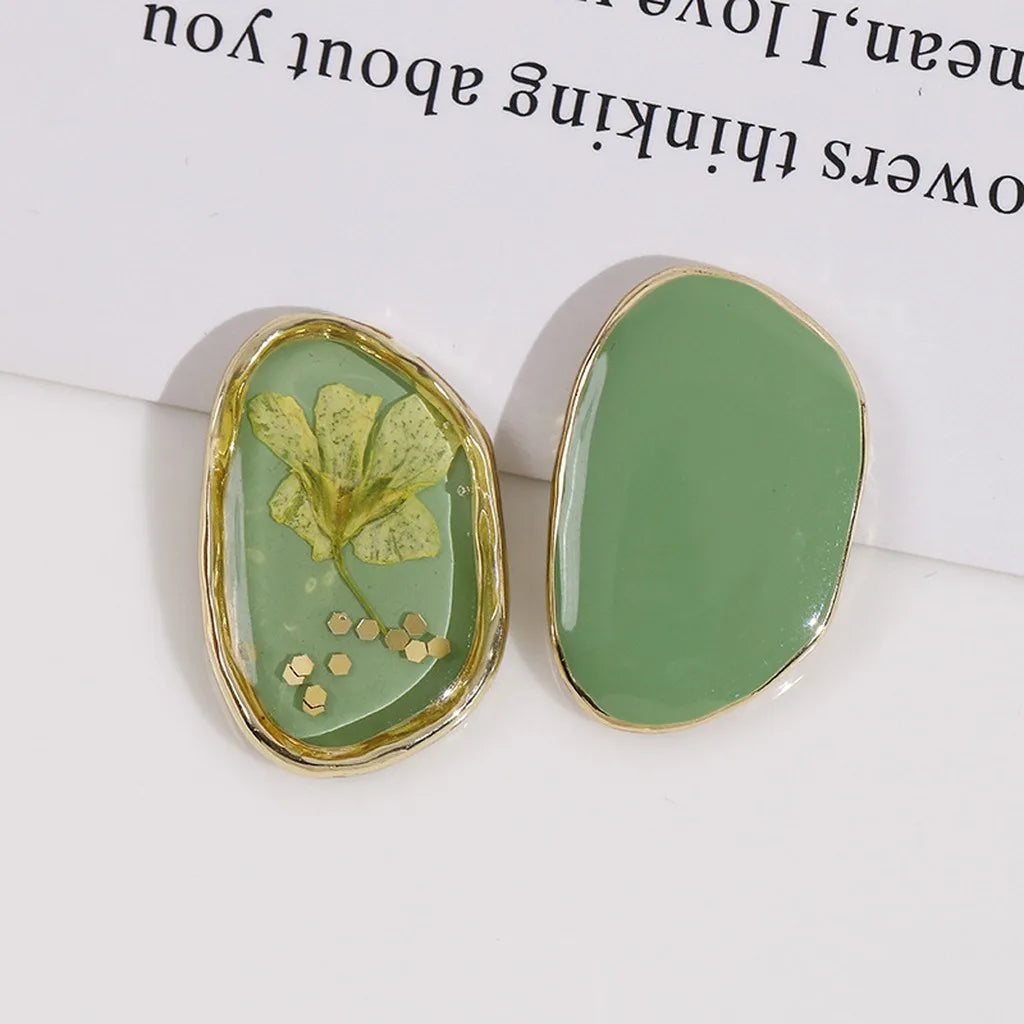 Oval Resin Dried Flower Earring Finding – DIY Jewelry Component Earring Finding SWANS Green Yellow