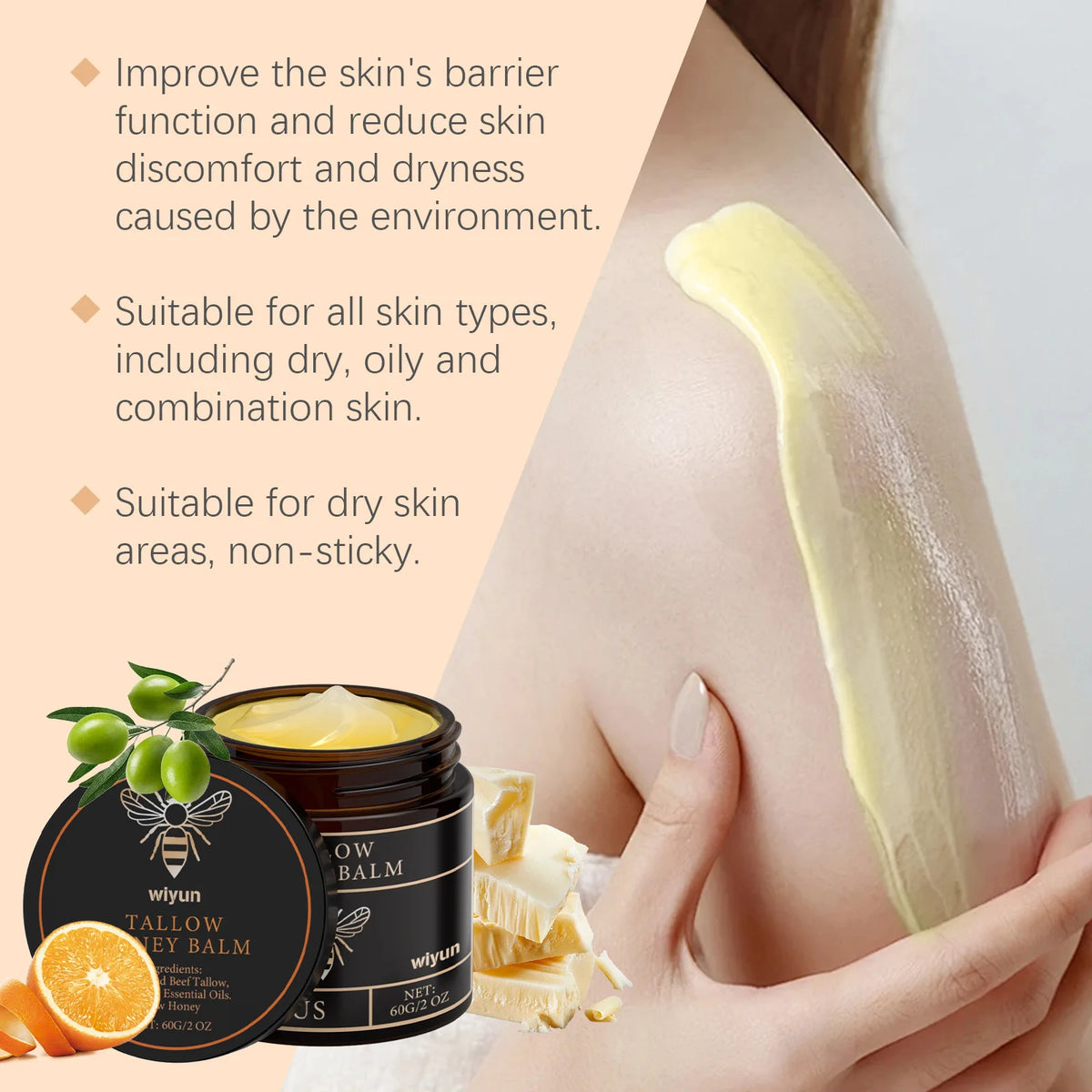 WIYUN Beef Tallow Honey Face Cream – Brightening Moisturizer Face Moisturizer Cream SWANS