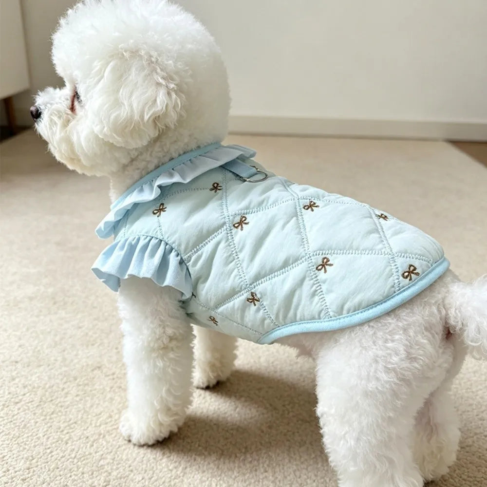 Winter Dog Jacket – Windproof Bowknot Embroidery Vest S–2XL Dog Winter Jacket SWANS Blue S