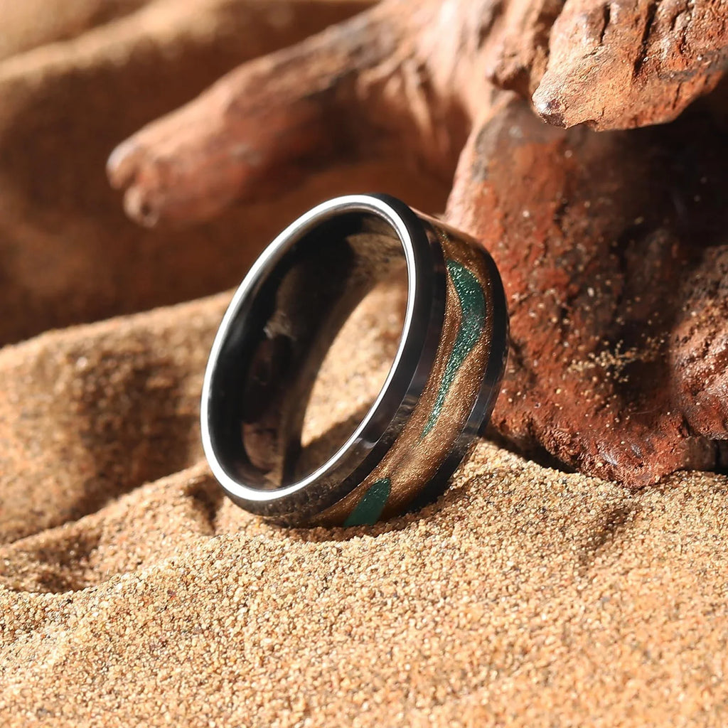 Men's Black Stainless Steel Galaxy Flowing Sand Ring Men's Fashion Ring SWANS