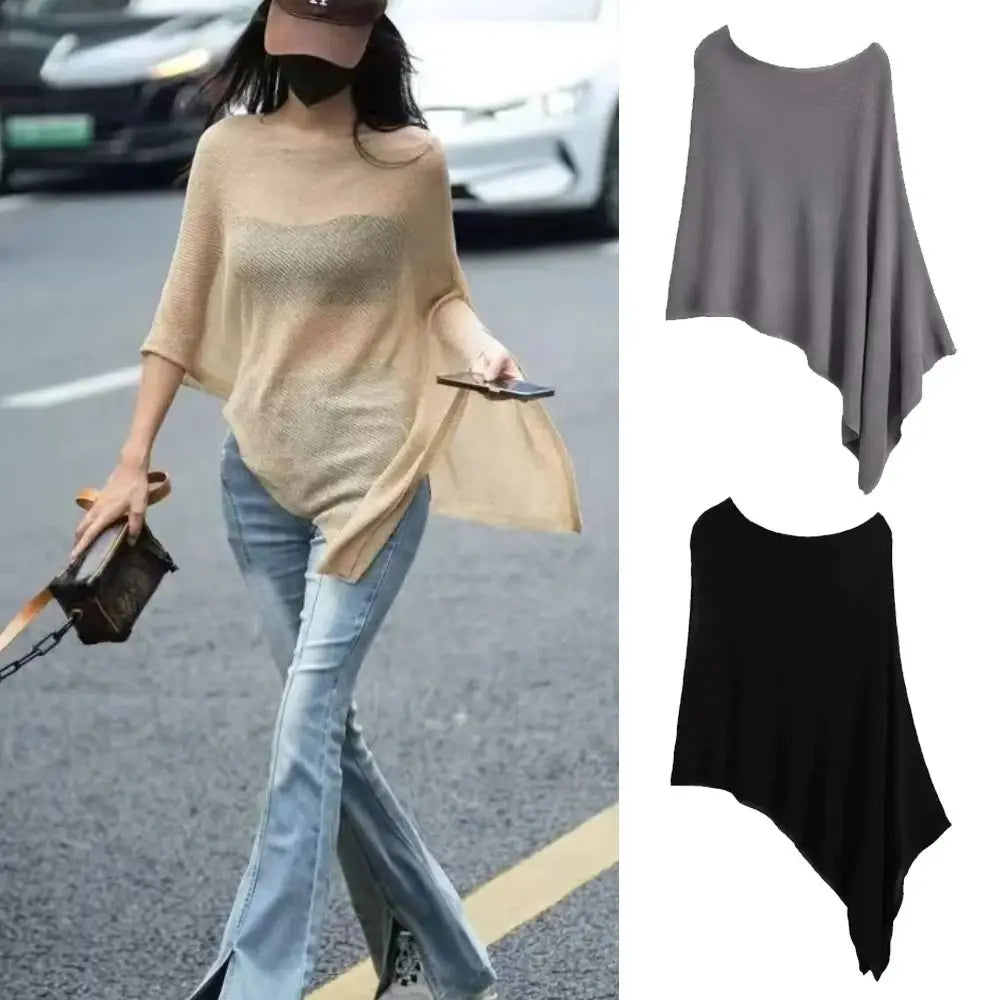 Women's Ice Silk Irregular Cape Shawl – Lightweight Sun Wrap Cape Shawl Wrap SWANS