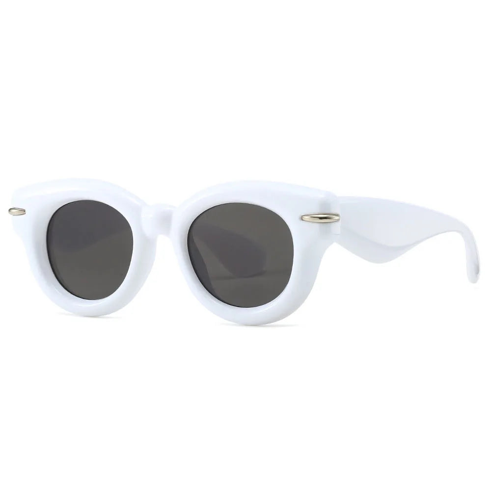 Y2K Bubble Round Sunglasses UV400 Vintage Punk Shades Fashion Sunglasses SWANS White Black As the photo