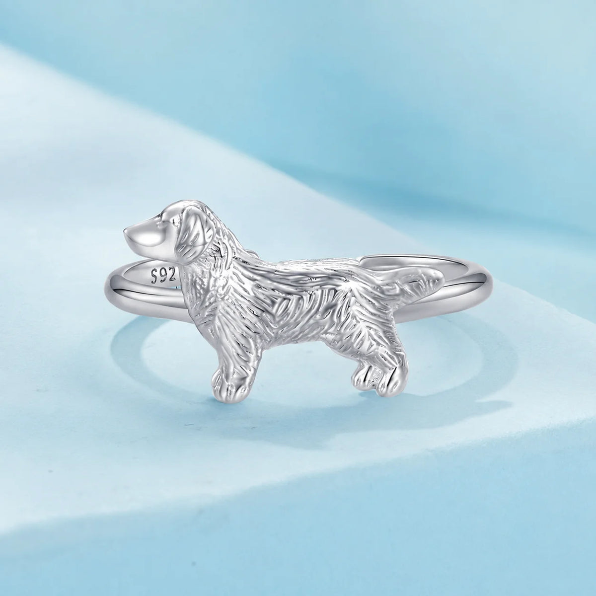 925 Sterling Silver Puppy Open Cuff Ring – Platinum Plated Sterling Silver Ring SWANS