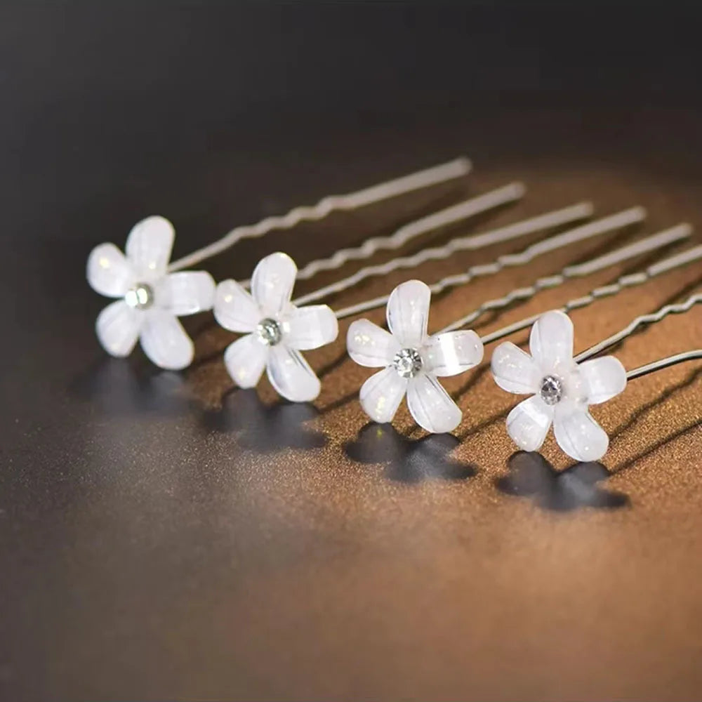 Flower Zircon Bridal Hair Clips & U-Shape Pins Set 10/16pc Bridal Hair Clips SWANS