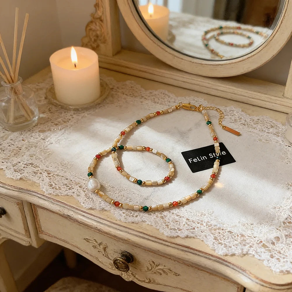 Colorful Pearl Choker – Freshwater Pearl & Natural Stone Necklace Pearl Beaded Necklace SWANS