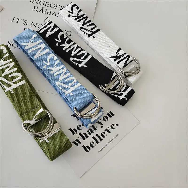 Korean Letter Canvas Belt – Unisex Harajuku D-Ring Buckle Canvas Fashion Belt SWANS
