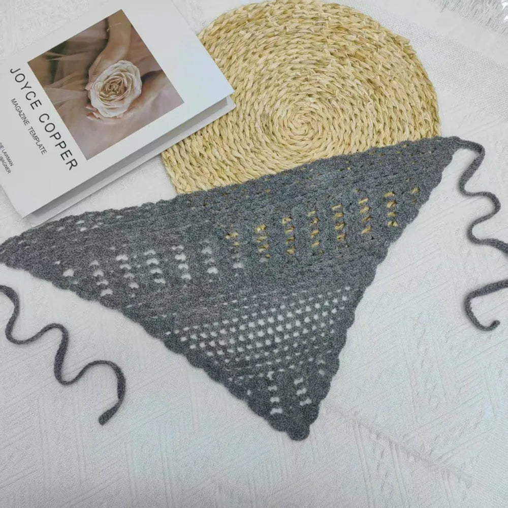 Women's Hollow Knit Crochet Headband – Soft Triangle Headscarf Knit Headband SWANS Grey