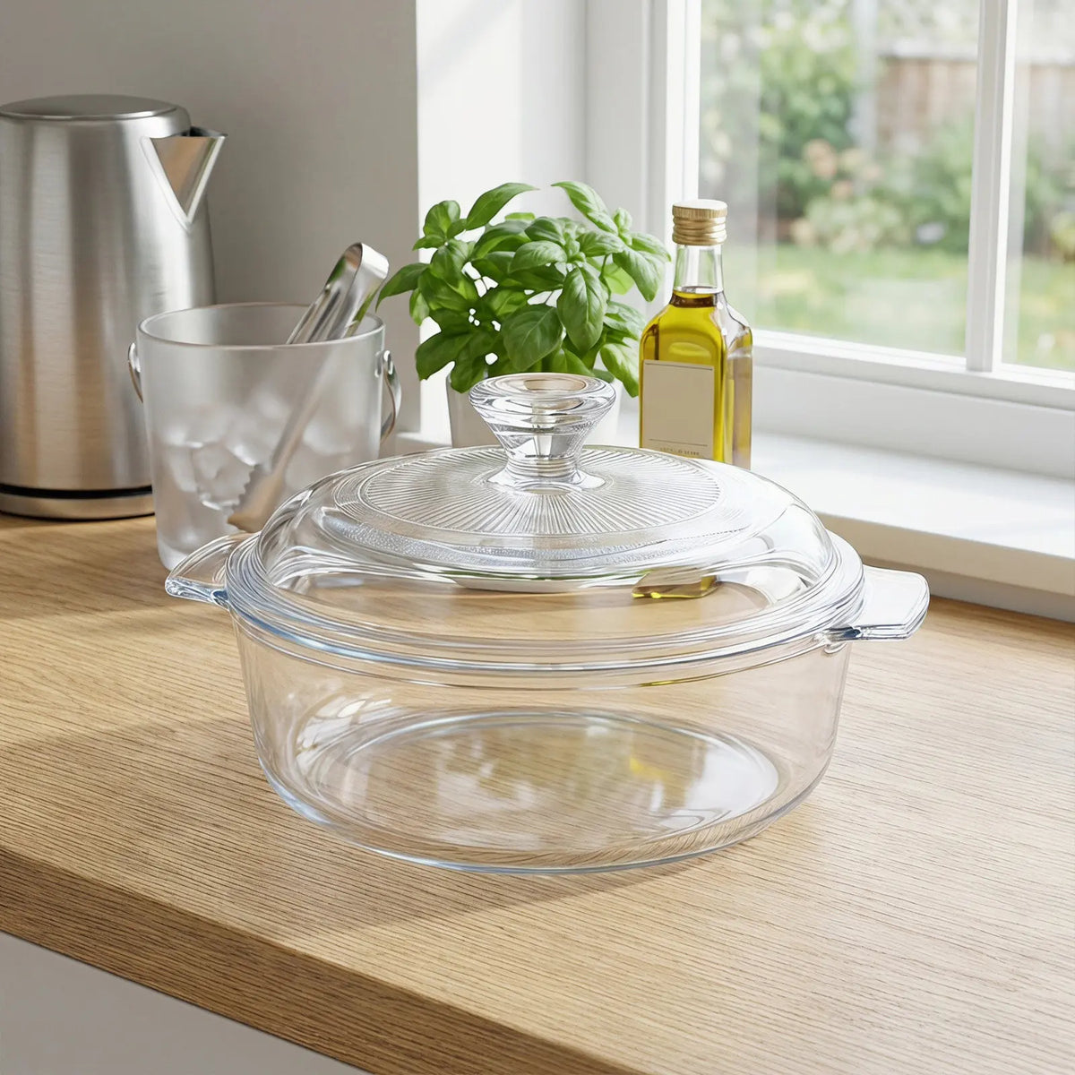 SWANS 0.8L Oval Glass Casserole Dish with Lid & Handles Glass Casserole Dish SWANS