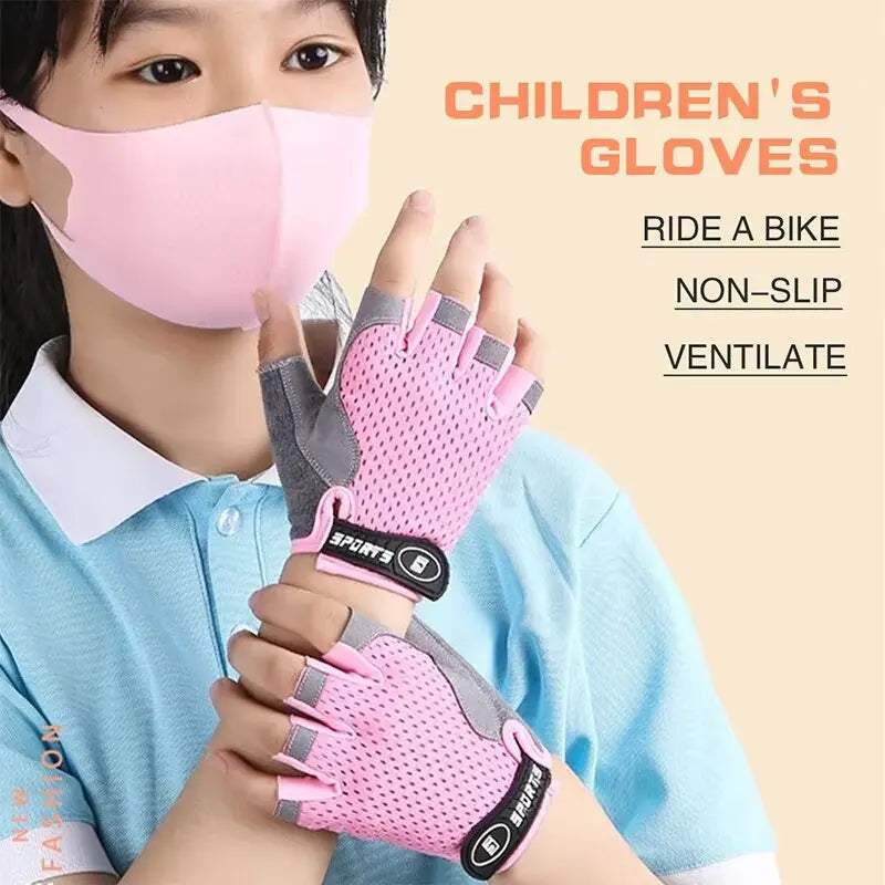Kids Half-Finger Anti-Slip Cycling Skateboard Gloves Ages 4–12 Kids Sports Gloves SWANS