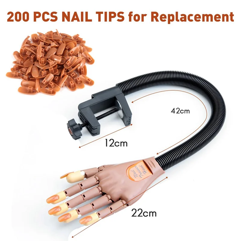 Flexible Nail Practice Hand Kit with 200 Nail Tips | Training Nail Practice Kit SWANS