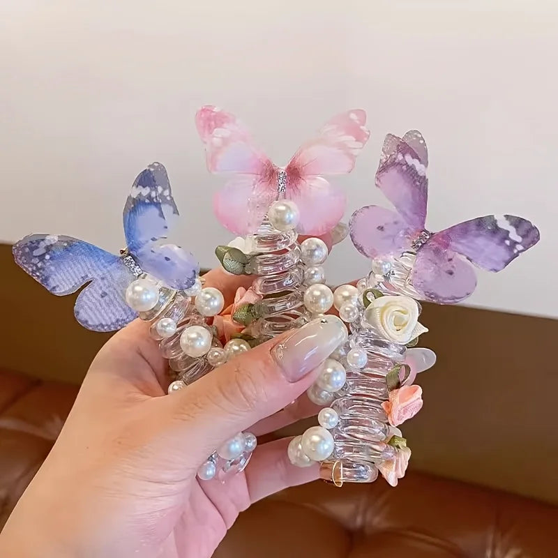Girls' Butterfly Rose Elastic Hair Ties & Braided Coil Rope Girls Hair Ties SWANS