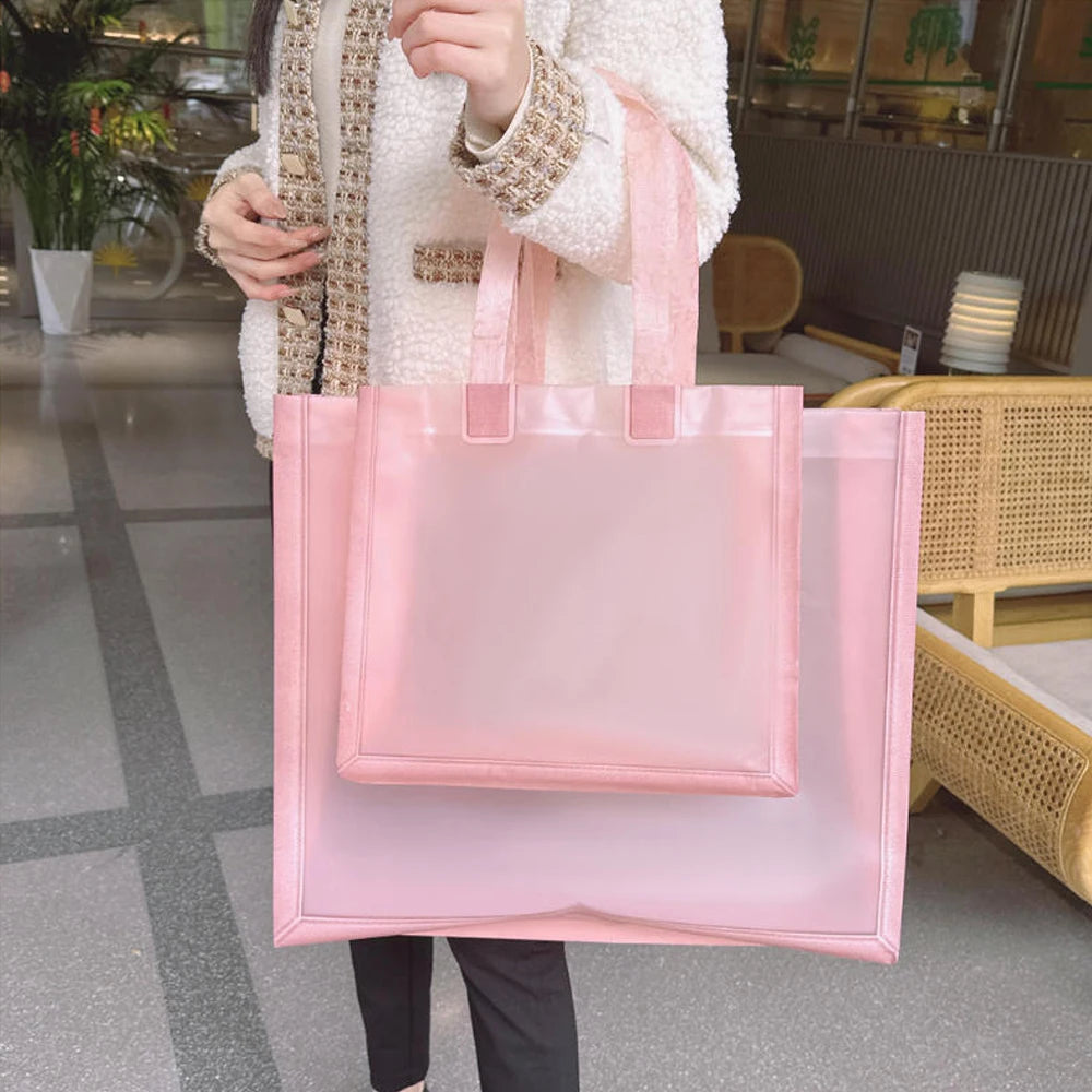Thickened PVC Tote Bag – 3 Sizes, 4 Colors | Gift & Shopping PVC Tote Bag SWANS Pink-44x33x12cm