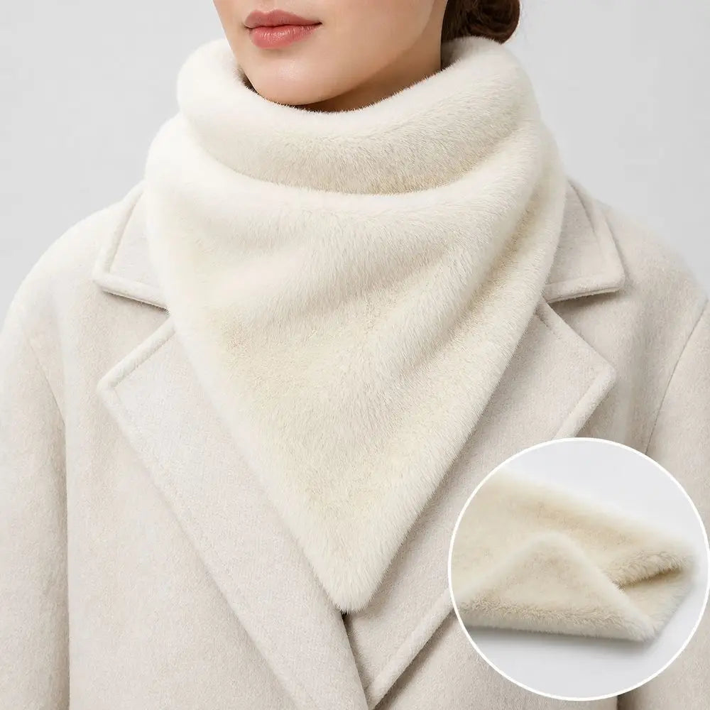 Faux Mink Fur Triangle Neck Scarf – Leopard & Solid Winter Wrap Faux Fur Scarf SWANS