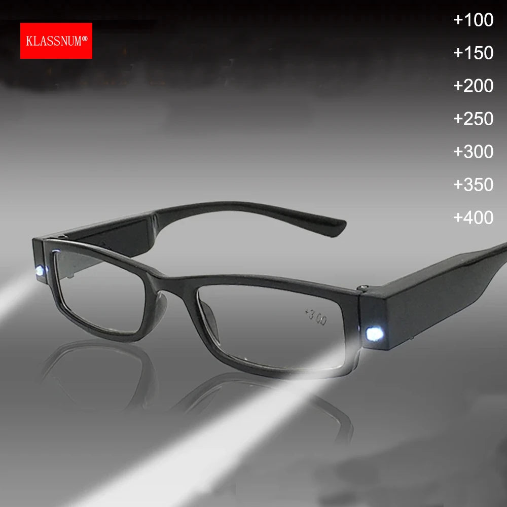 KLASSNUM LED Reading Glasses Magnifier +1 to +4 Diopter LED Reading Glasses SWANS
