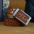Men's Embossed Split Leather Belt – Adjustable Buckle | 3.5cm Men's Leather Belt SWANS DC48 Light brown 125cm Fit 36-42