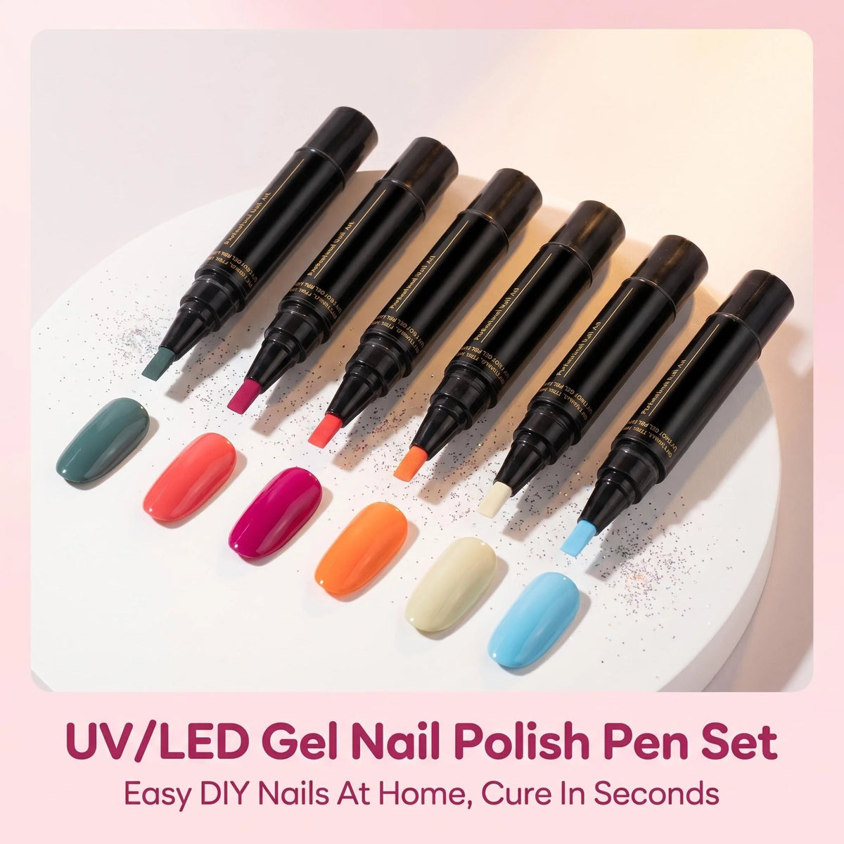 SWANS 3-in-1 Gel Nail Polish Pen Set – 6 Colors Base & Top Coat Gel Nail Polish Set SWANS