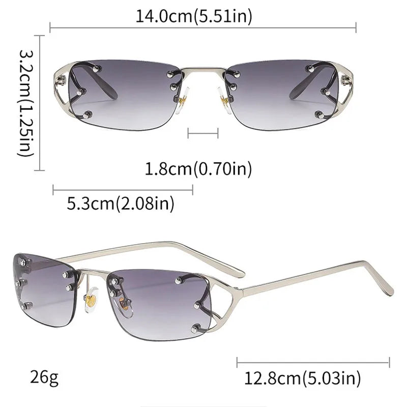 TOYEARN Vintage Rimless Metal Rivet Sunglasses – Unisex UV Rimless Sunglasses SWANS