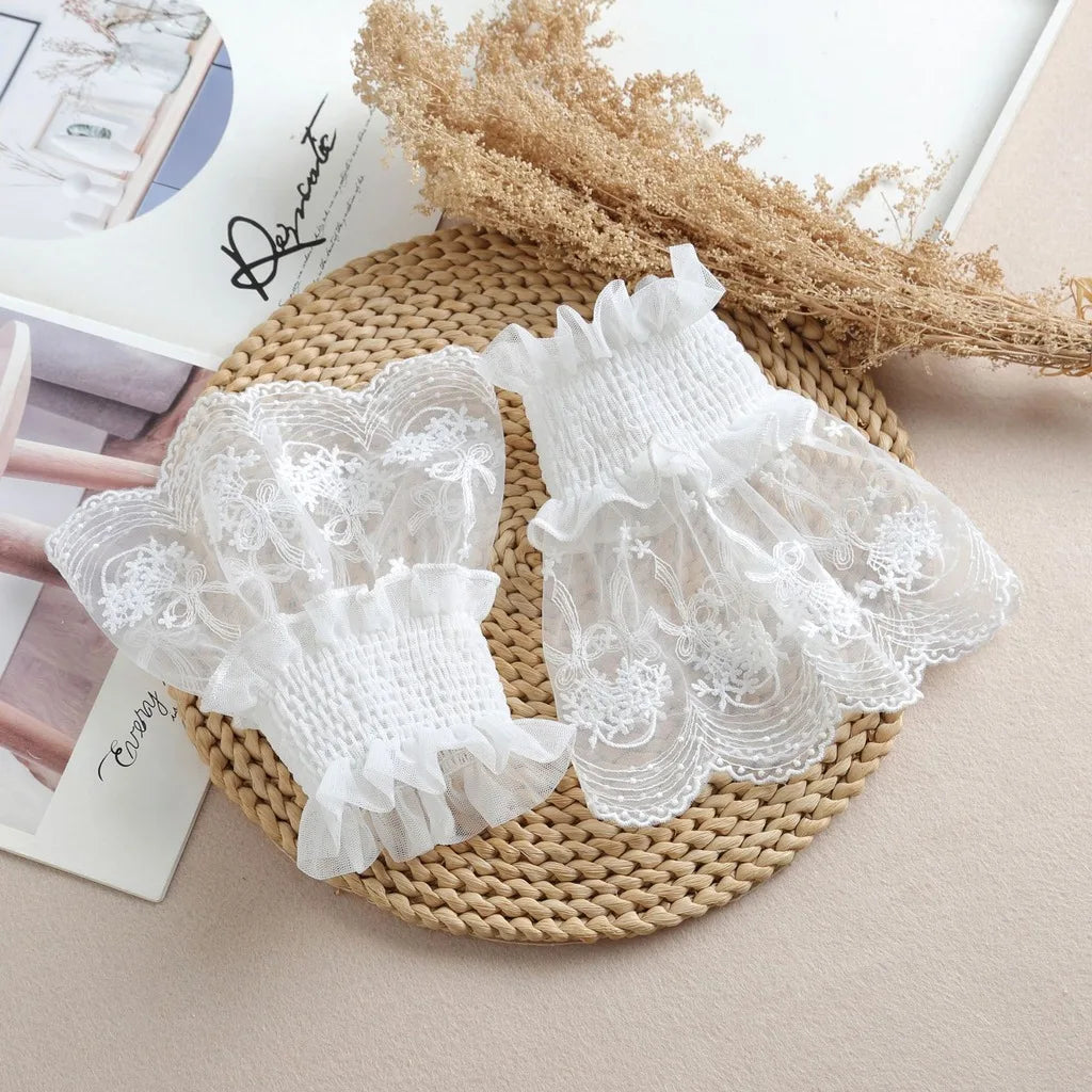 Detachable Lace Fake Cuffs – Floral Embroidered Sleeve Extenders Detachable Lace Cuffs SWANS White