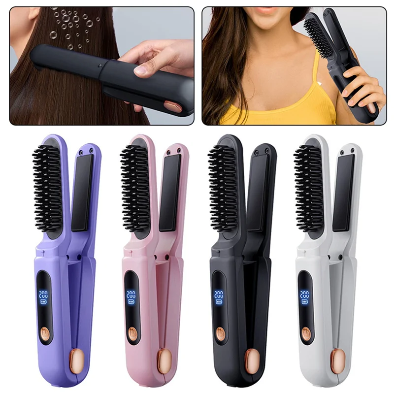 2-in-1 Portable Hair Straightening Brush | Digital Anti-Scald Hair Straightening Brush SWANS