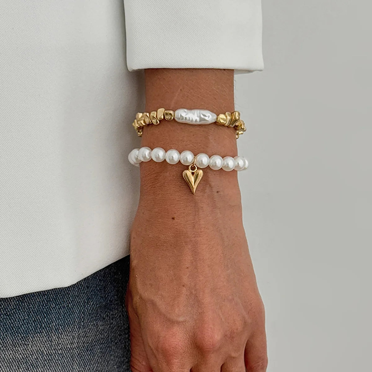 Layered Pearl Beaded Stackable Bracelet Set for Women – 2 Pcs Stackable Bracelet Set SWANS