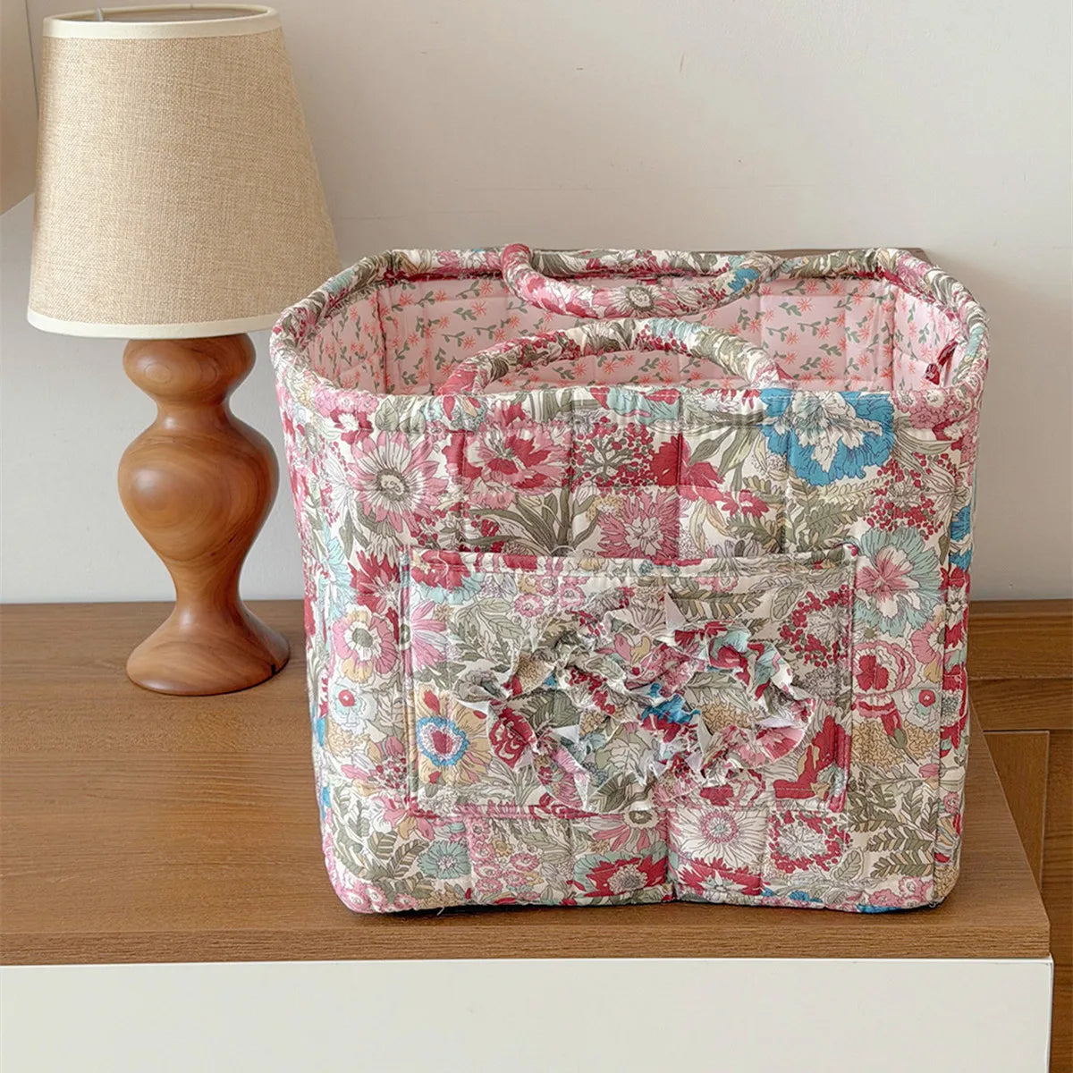 Vintage Flower Foldable Storage Basket with Handle | 2 Sizes Storage Basket SWANS Red L