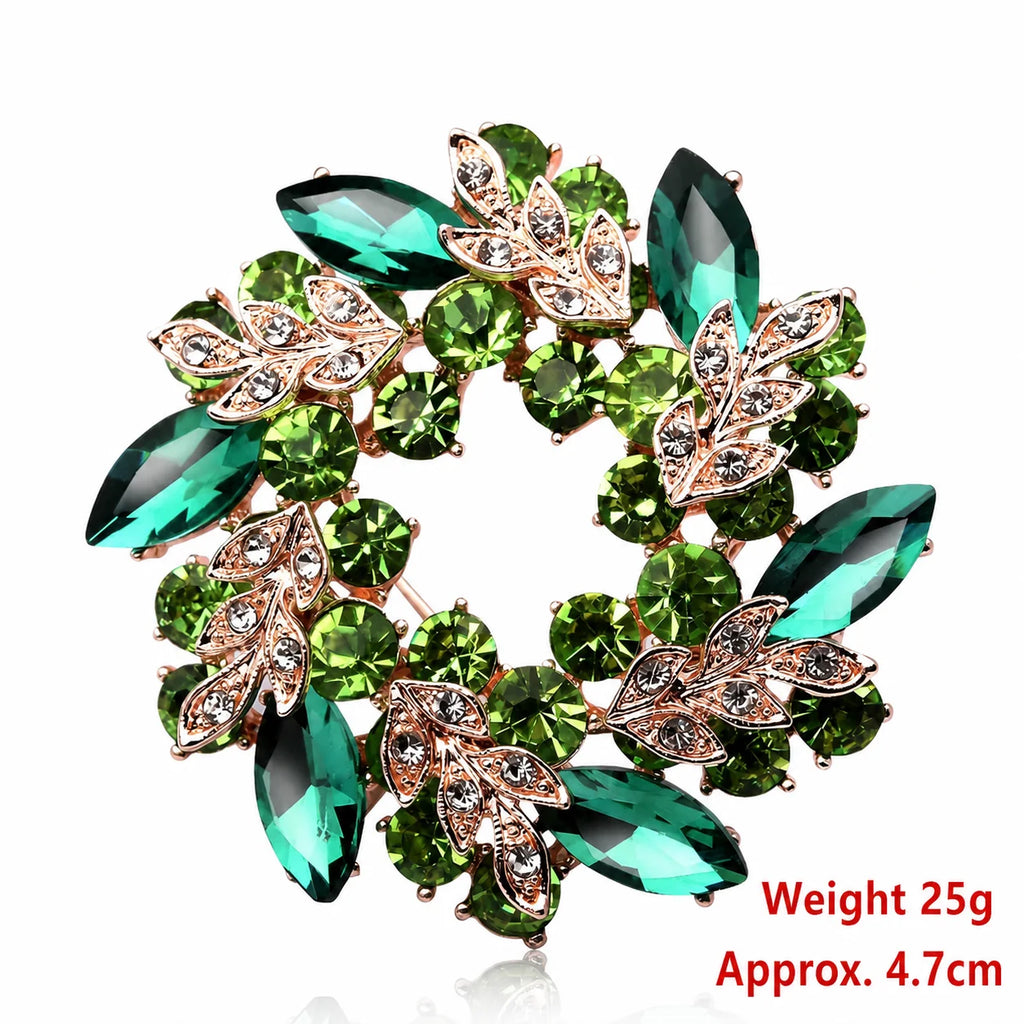 Elegant Rhinestone Floral Brooch – Alloy Crystal Lapel & Scarf Pin Fashion Brooch Pin SWANS Dark Green