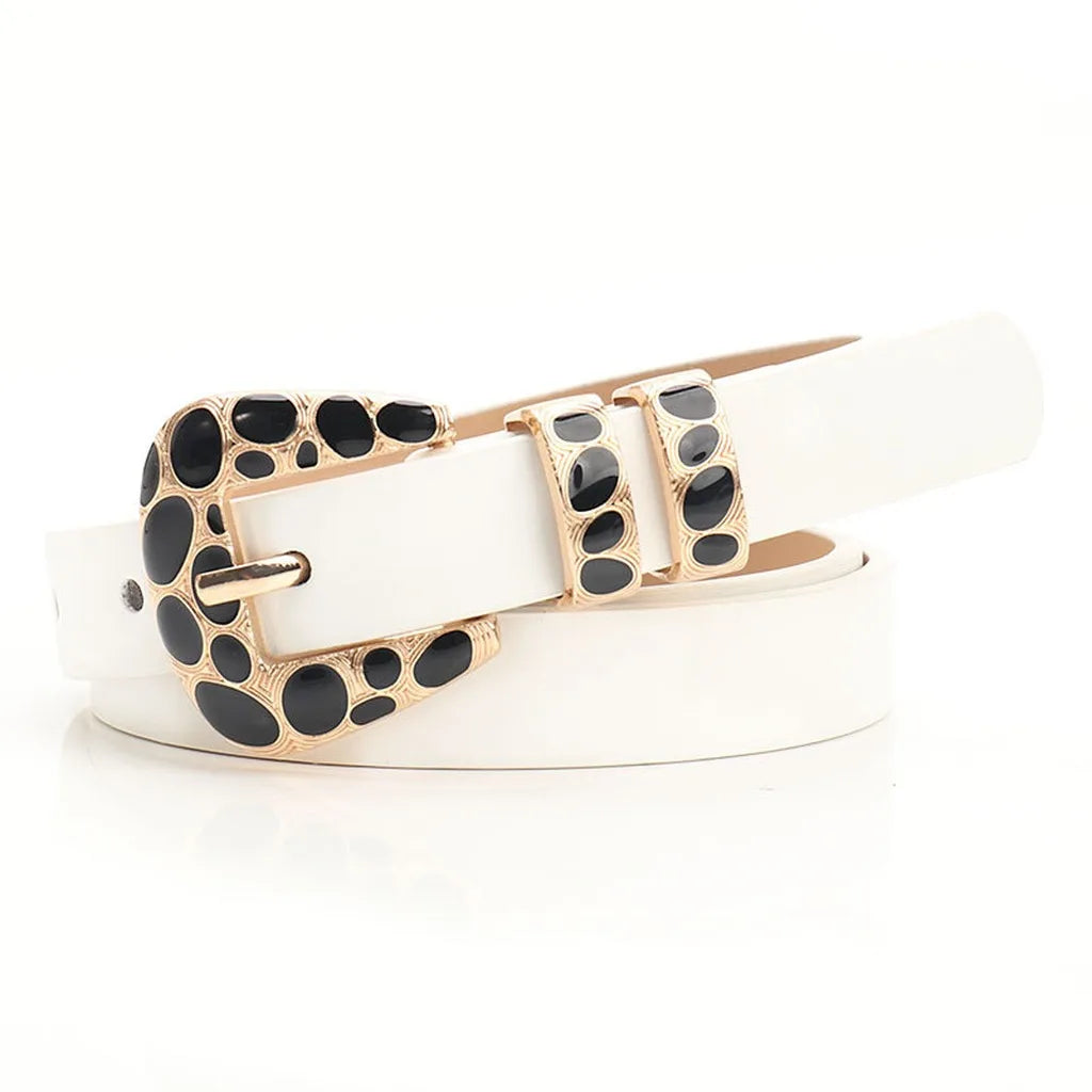 Women's Skinny PU Leather Belt – Leopard Print & Solid Skinny Leather Belt SWANS White 105CM