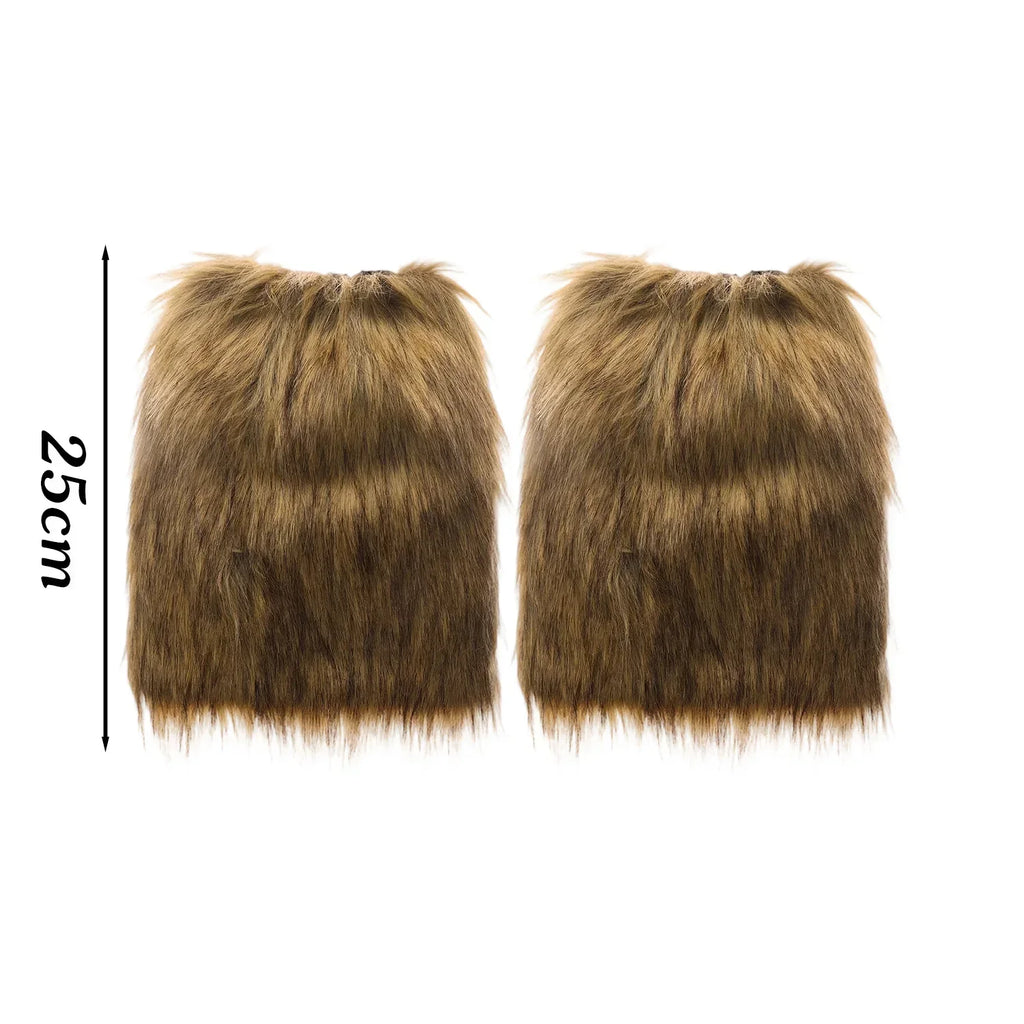 Y2K Faux Fur Leg Warmers – Furry Boot Covers for Women Faux Fur Leg Warmers SWANS 25cm-Camel One Size