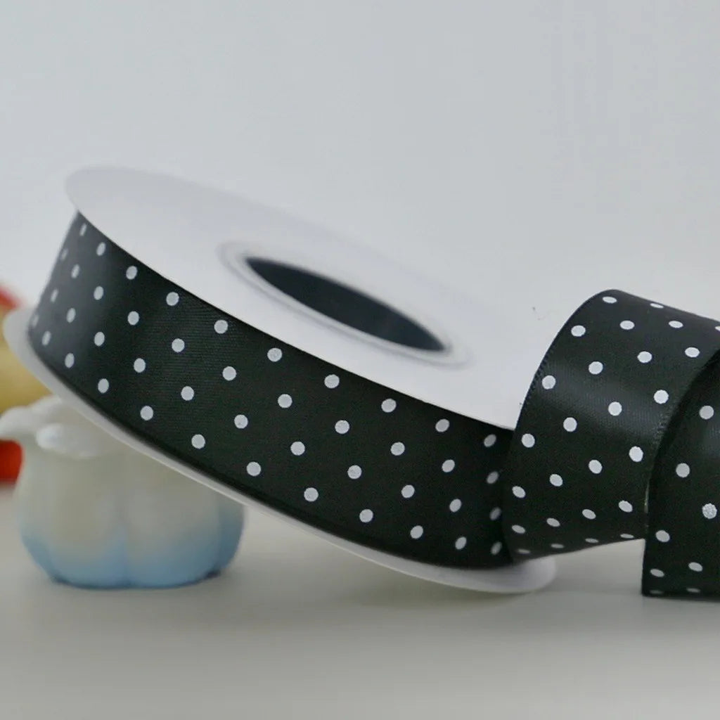 Polka Dot Polyester Craft Ribbon 2.5cm 25 Yards – DIY Bows Craft Ribbon SWANS Black White