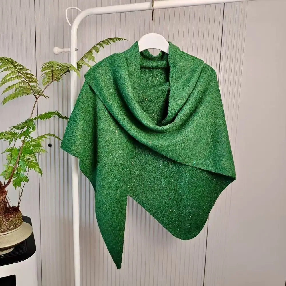 Women's Winter Sequin Triangular Shawl – Warm Knit Wrap Poncho Winter Shawl Wrap SWANS