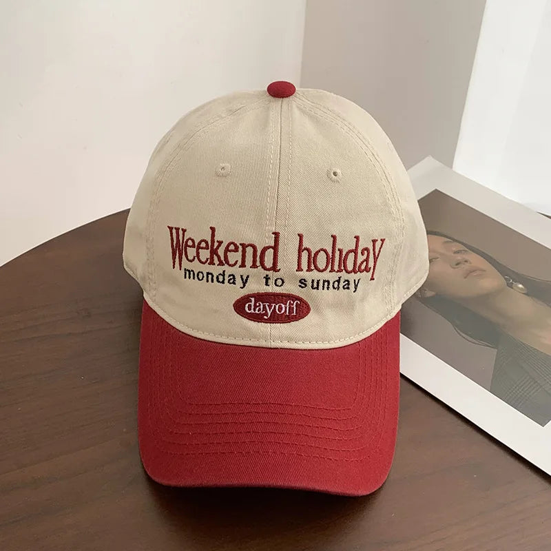 Y2K Patchwork Baseball Cap – Letter Embroidery Snapback Hat Baseball Cap SWANS wine red Adjustable