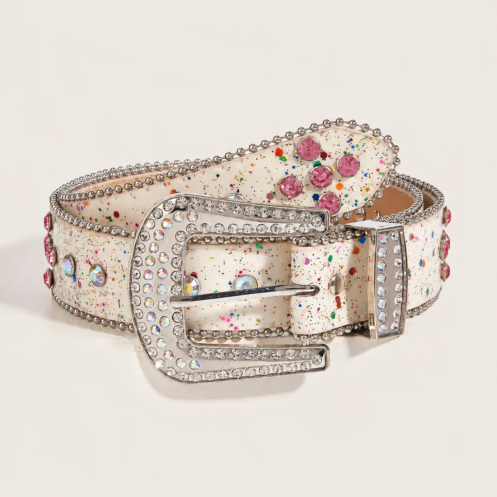 Women's Rhinestone PU Belt for Dresses, Skirts & Jeans Fashion Belt SWANS Ivory 105CM