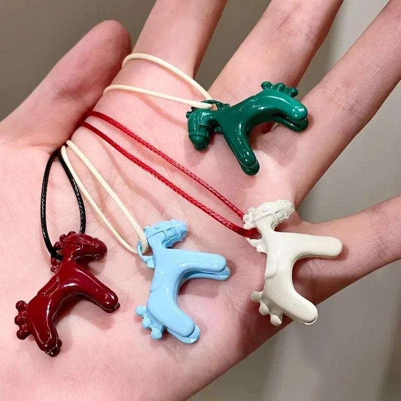 Colorful Horse Pendant Long Necklace – Adjustable Rope Chain Pendant Necklace SWANS