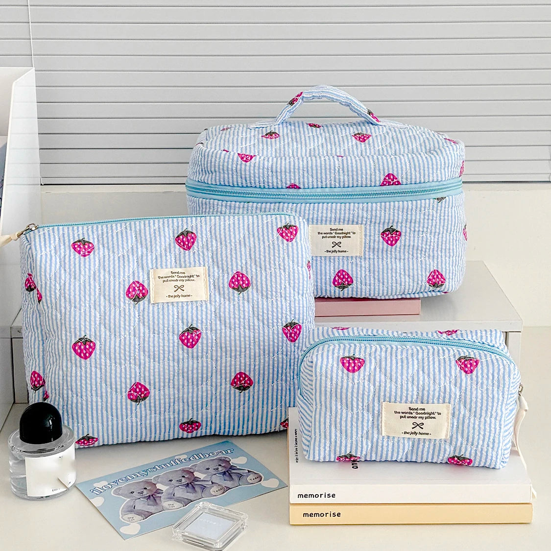 Blue Quilted Cosmetic Bag – Large Makeup & Toiletry Pouch Cosmetic Makeup Bag SWANS Blue Small