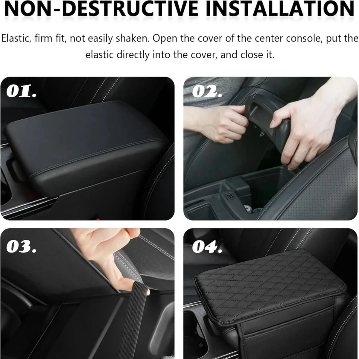 PU Leather Car Armrest Console Cover with 2 Storage Pockets Car Armrest Cover SWANS