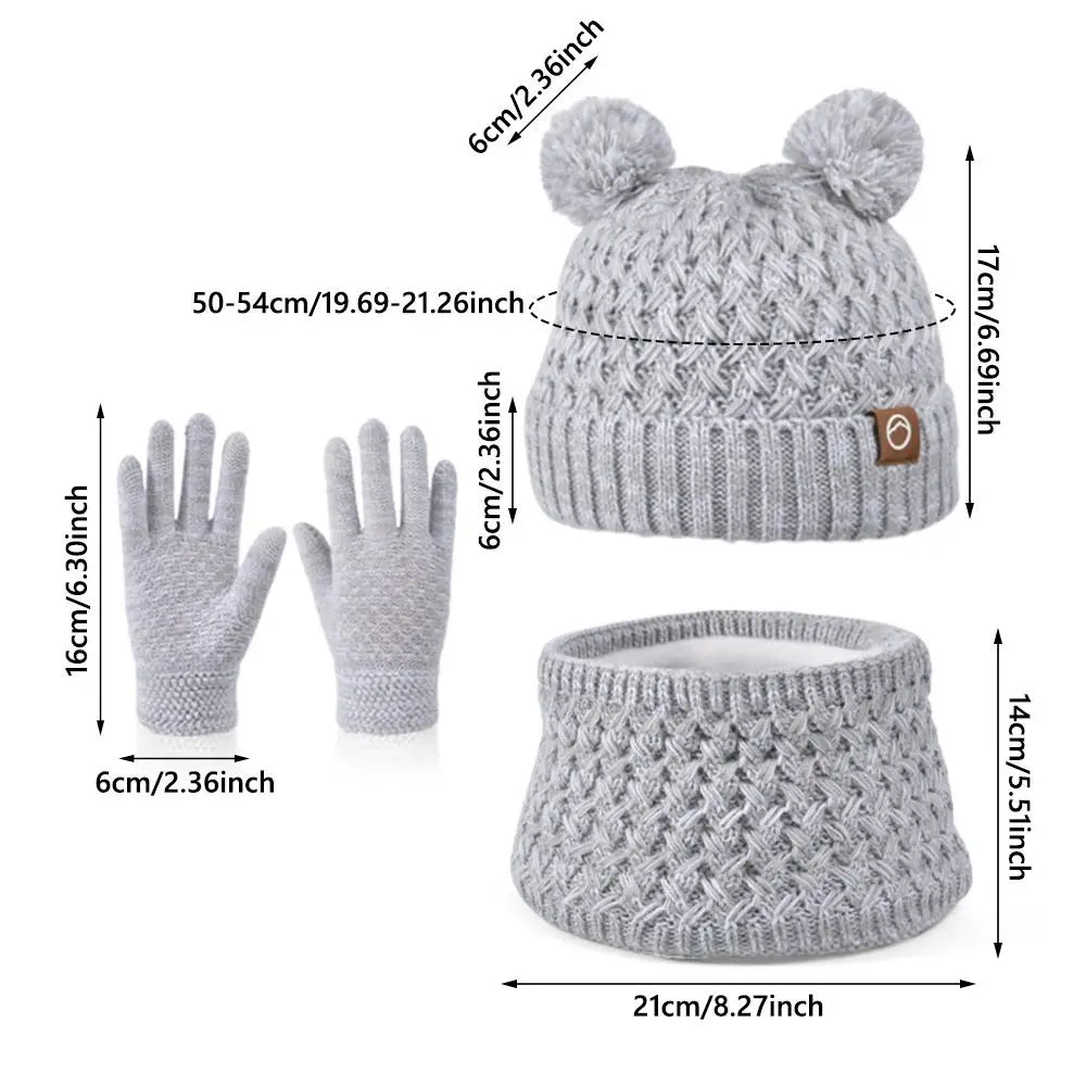 Kids Winter Hat Gloves & Scarf Set – Knit Beanie with Pom Kids Winter Accessory Set SWANS
