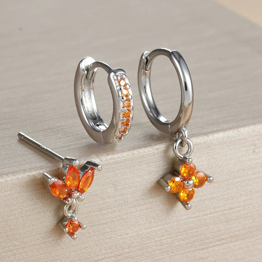 S925 Geometric Drop Earrings Set – Gold & Silver Plated CZ Drop Earrings Set SWANS Silver Orange