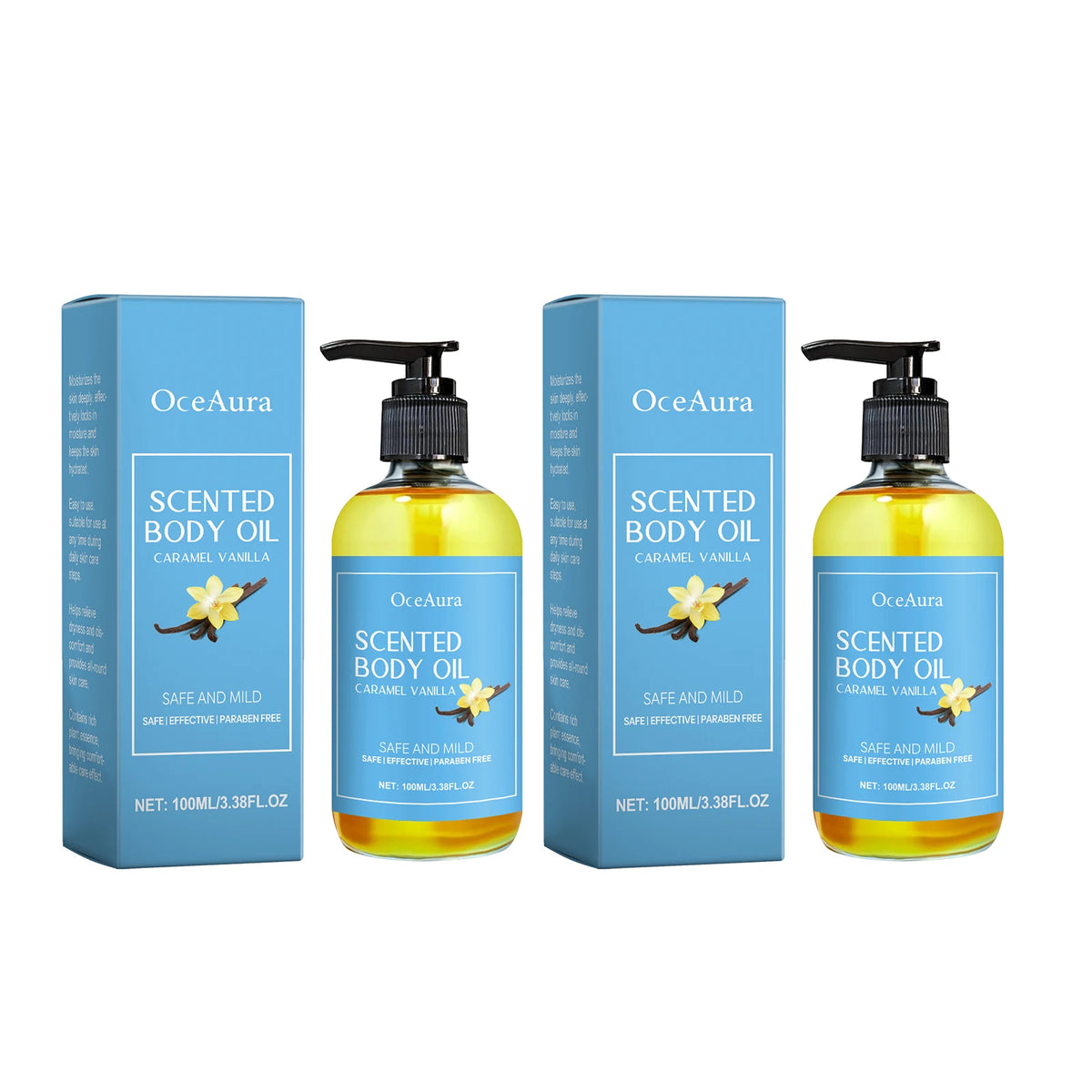 OceAura Caramel Vanilla Body Massage Oil | Hydrating Glow Oil Body Massage Oil SWANS 200ml boxed