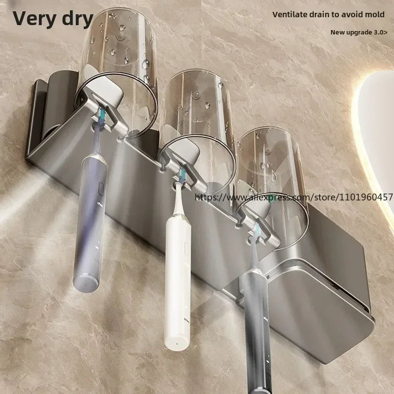 SWANS Wall-Mounted Toothbrush Holder & Cup Rack – No Drill Toothbrush Holder SWANS