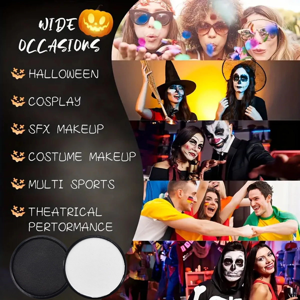 Black & White Water-Soluble Face & Body Paint | Halloween Cosplay Face & Body Paint SWANS