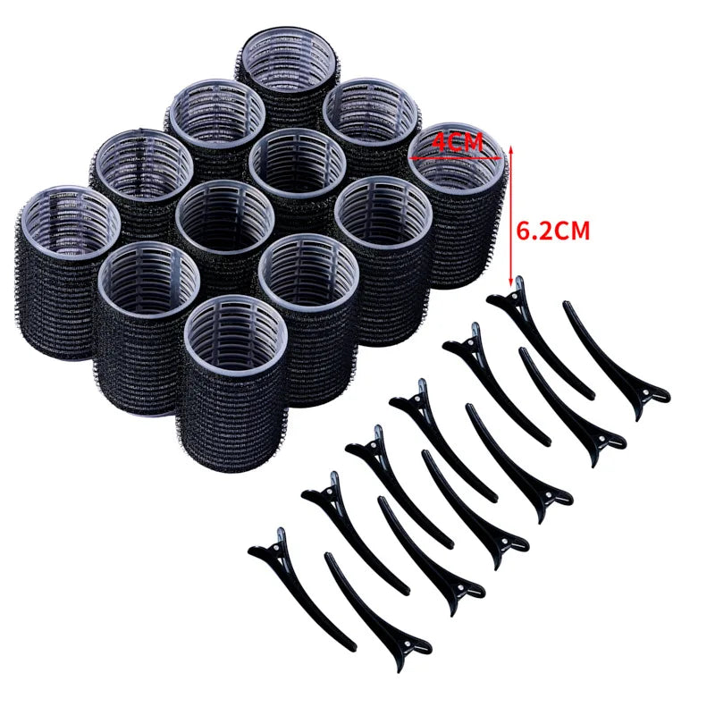 24-Pack Heatless Self-Grip Hair Rollers 4cm | Salon Curler Set Hair Rollers Set SWANS black set