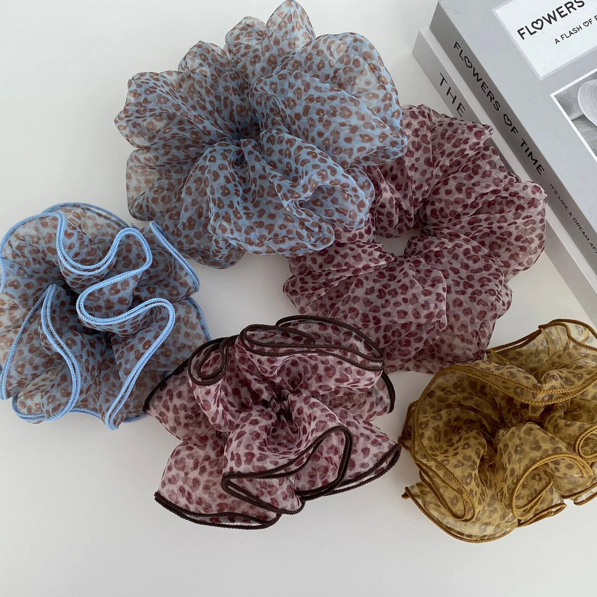 Y2K Leopard Print Chiffon Scrunchie | Korean Hair Tie Chiffon Scrunchie SWANS