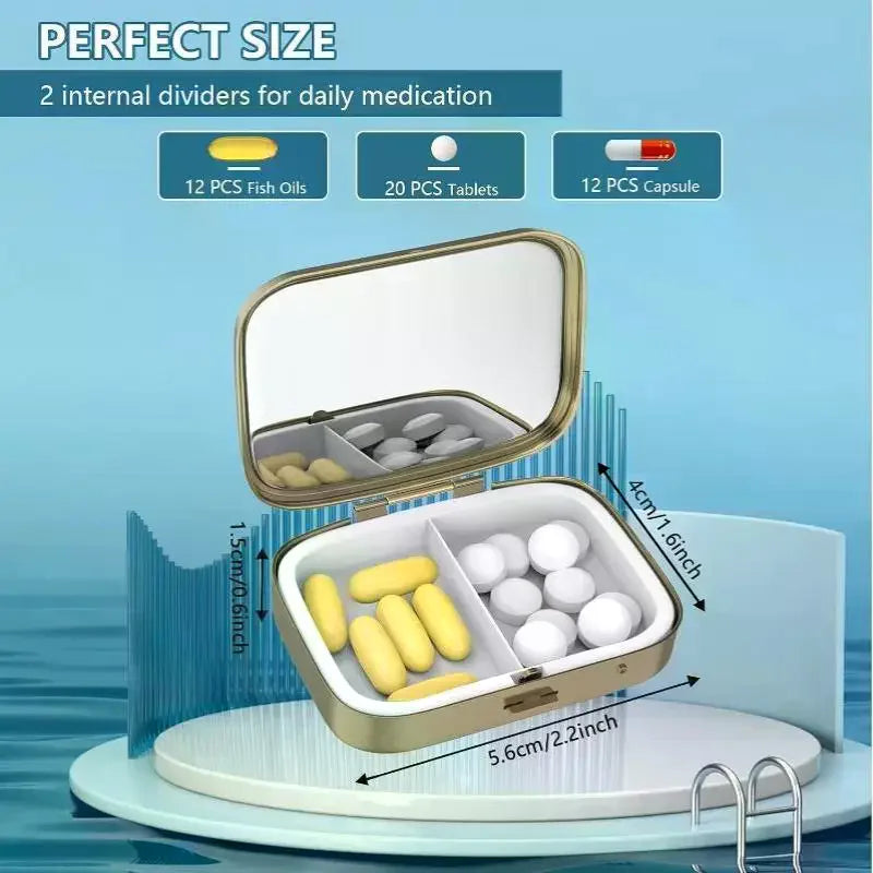 Portable Retro Pill Case with Mirror – 3-Grid Metal Organizer Portable Pill Organizer SWANS