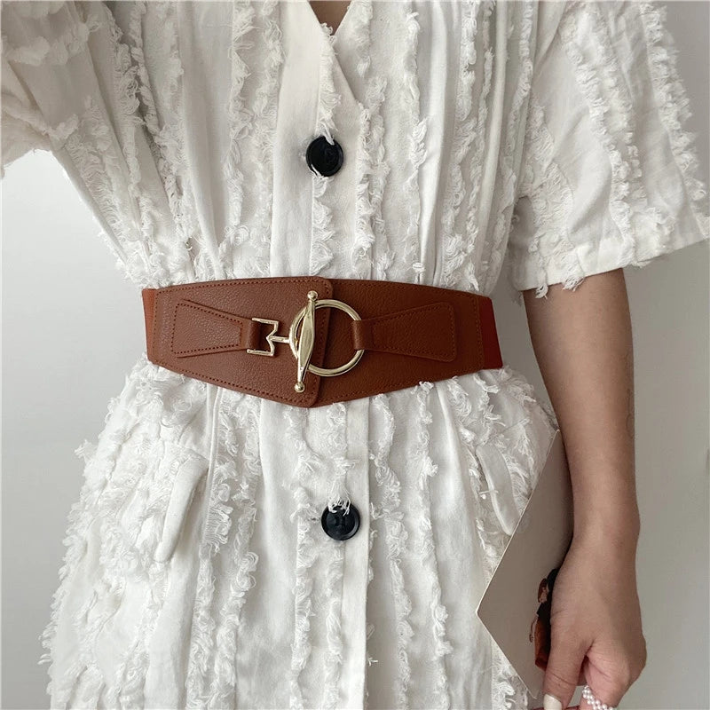 Women's Wide PU Leather Corset Belt Cummerbund | FAITOLAGI Corset Waist Belt SWANS