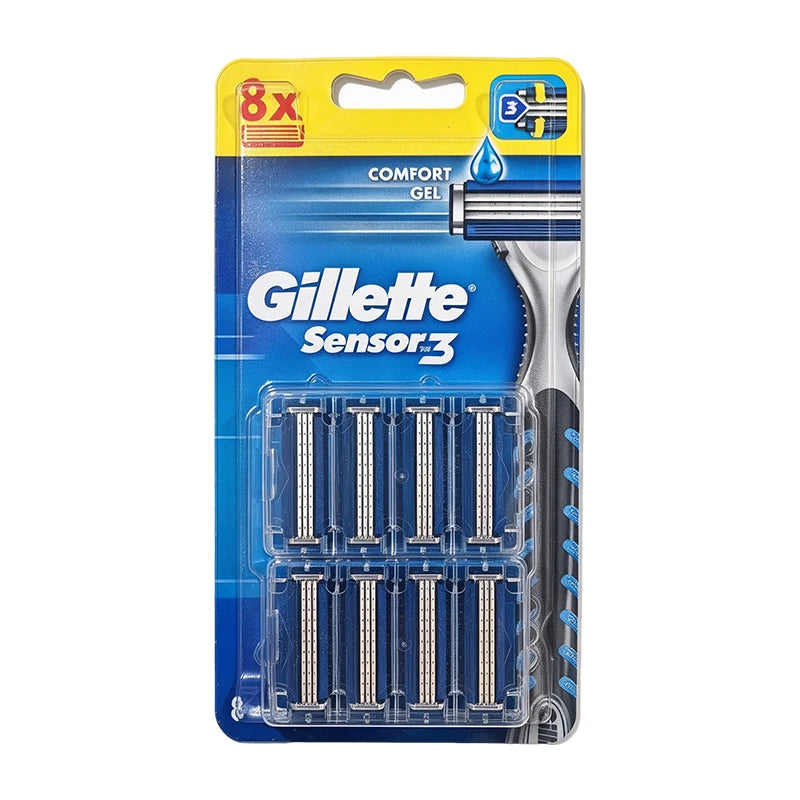 Gillette Sensor 3 Replacement Razor Heads 8-Pack | 3-Layer Blades Replacement Razor Cartridges SWANS Sensor3