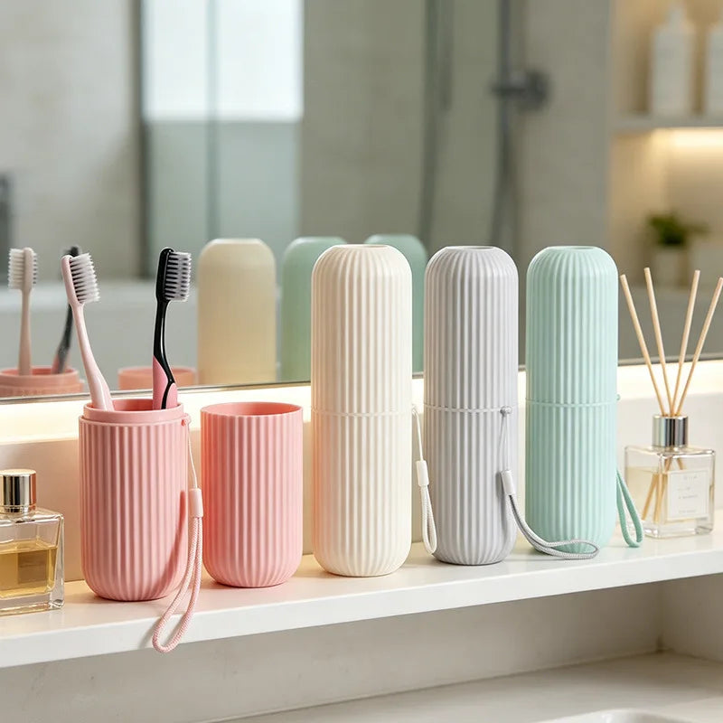 SWANS Portable Travel Toothbrush Cup with Lanyard | Striped Travel Toothbrush Cup SWANS