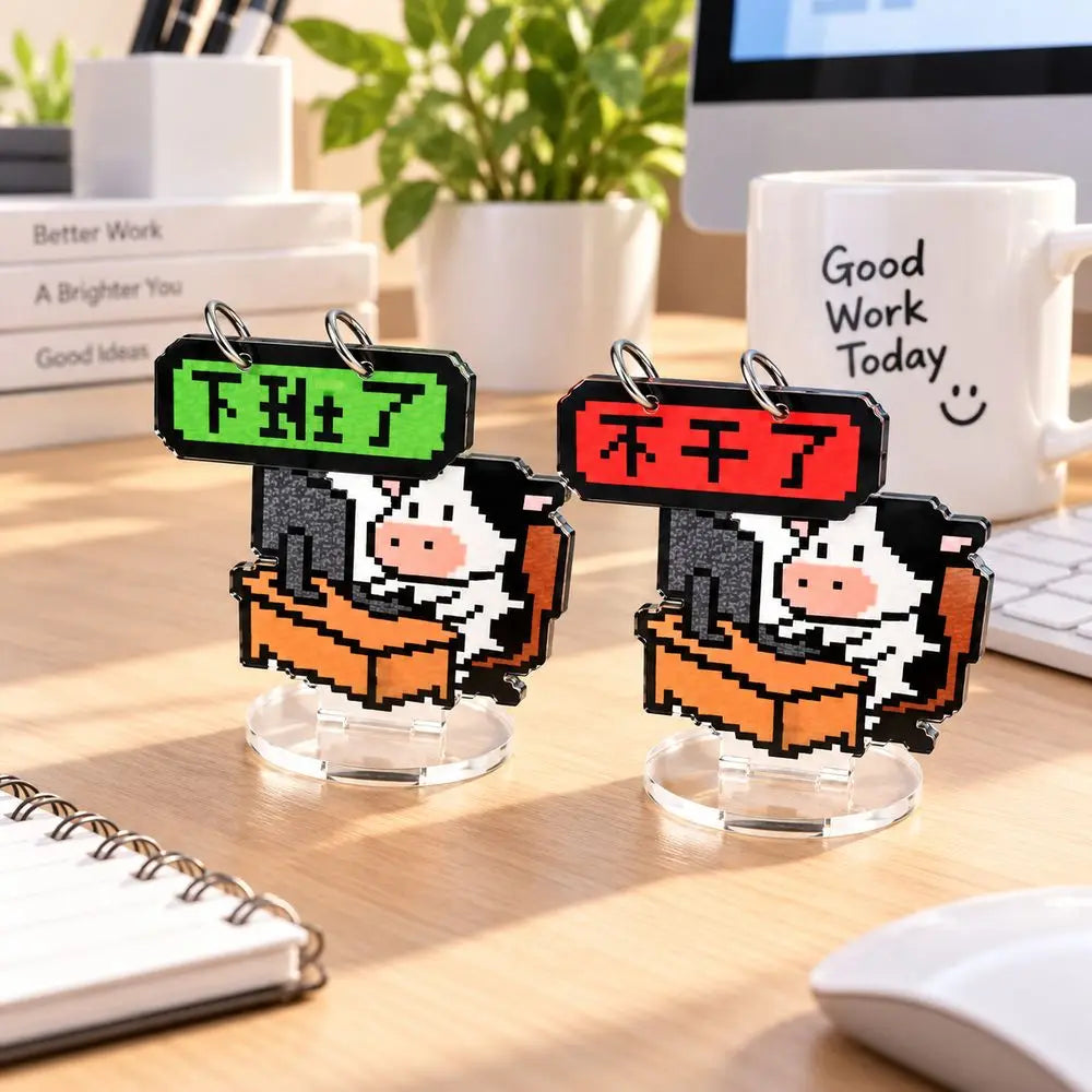 Acrylic Pixel Cartoon Flip Sign – Reversible Double-Sided Desk Plaque Desk Flip Sign SWANS