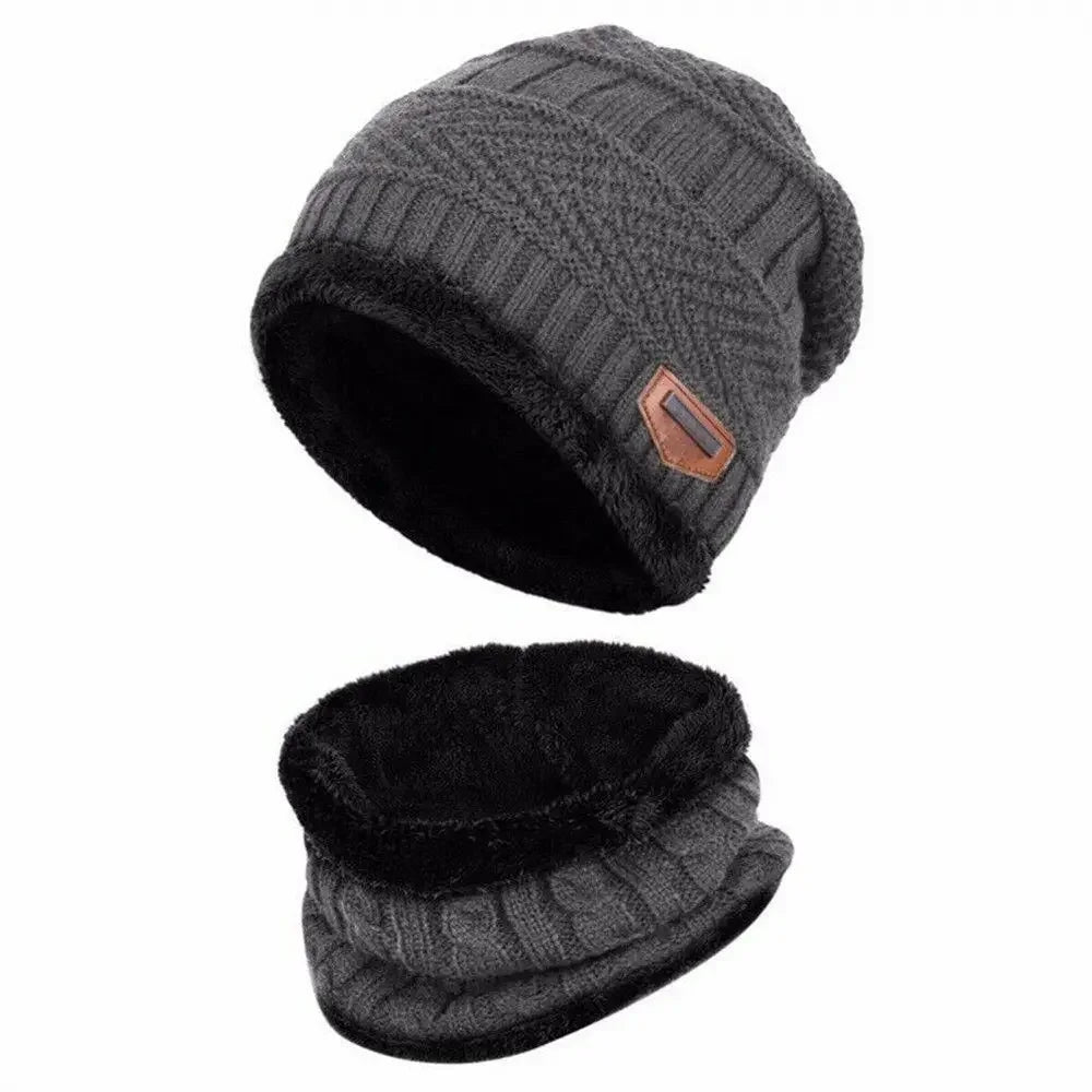 Kids Winter Knit Hat & Neck Warmer Set – Fleece Lined Kids Winter Hat Set SWANS grey One Size