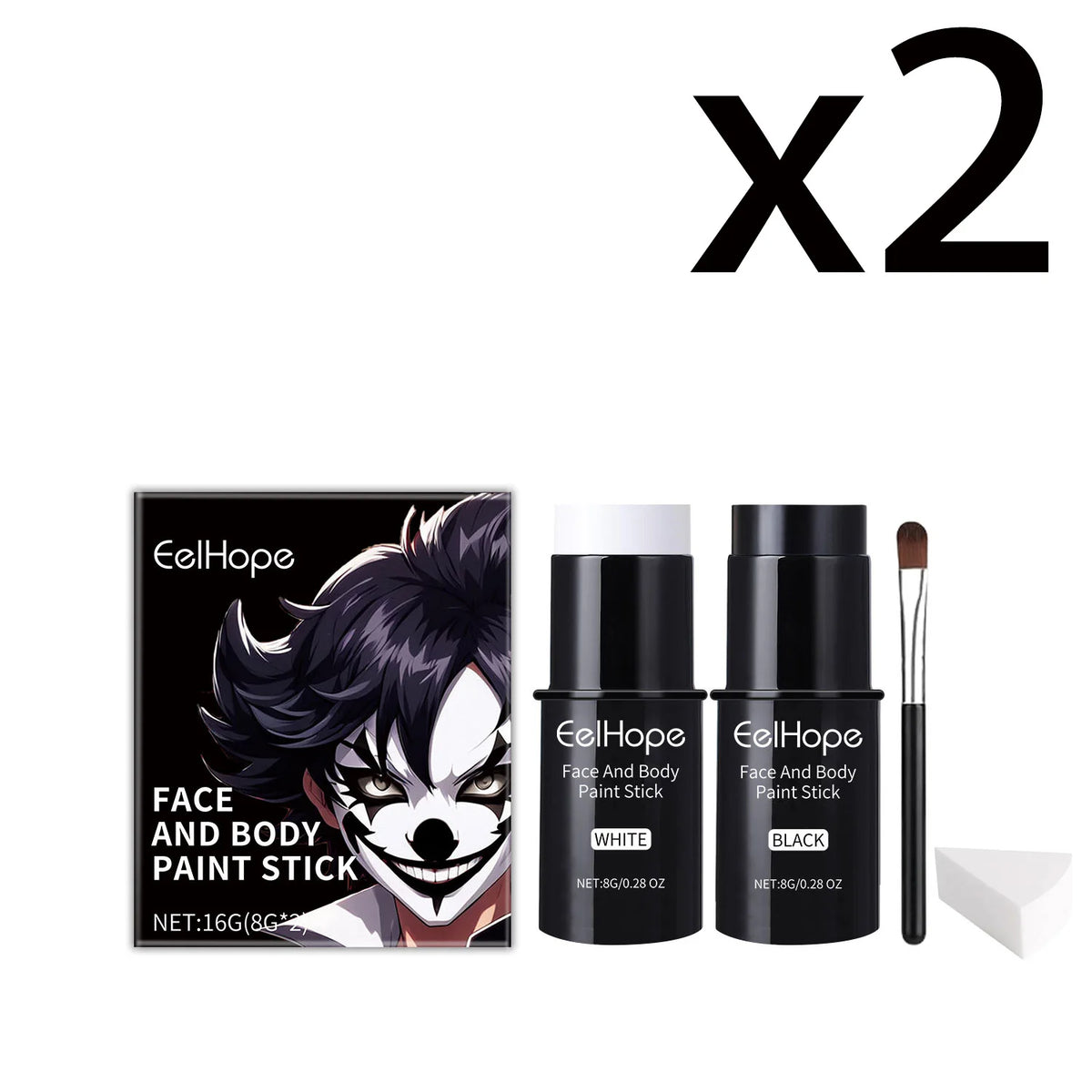 Halloween Face & Body Paint Stick Set – Black & White Cosplay Kit Halloween Face Paint Kit SWANS 2pcs